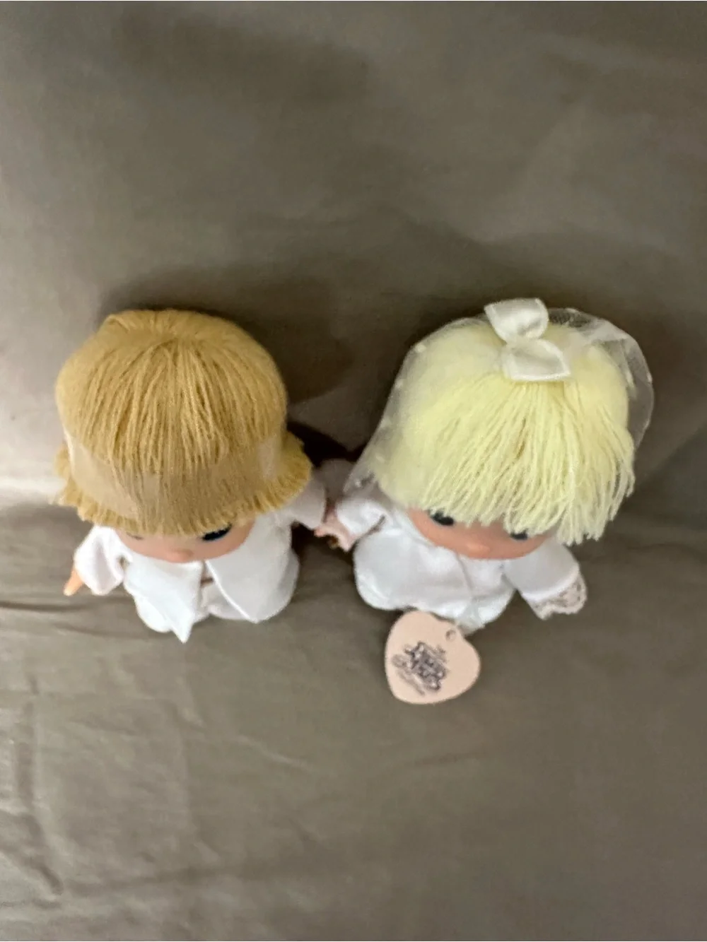 Precious Moments Blonde Bride and Groom Dolls in White Outfits